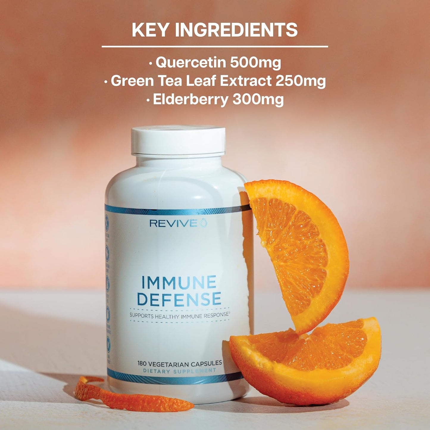 Revive MD Immune Defense Capsules - Vitamin C, Zinc, Elderberry - Vegan & Gluten-Free - 180 Vegetarian Capsules