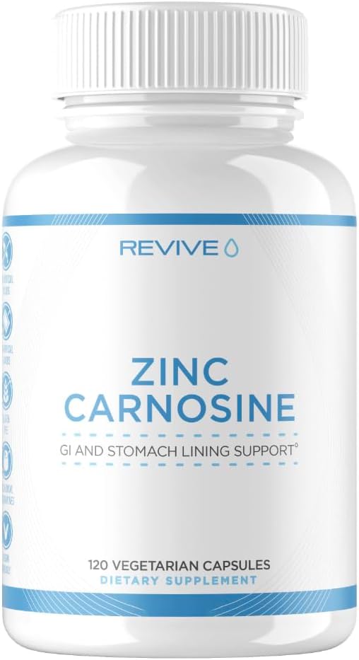 Revive MD Zinc Carnosine Capsules for GI & Stomach Support - 120 Vegetarian Capsules - Immune, Antioxidant, & Brain Function Support