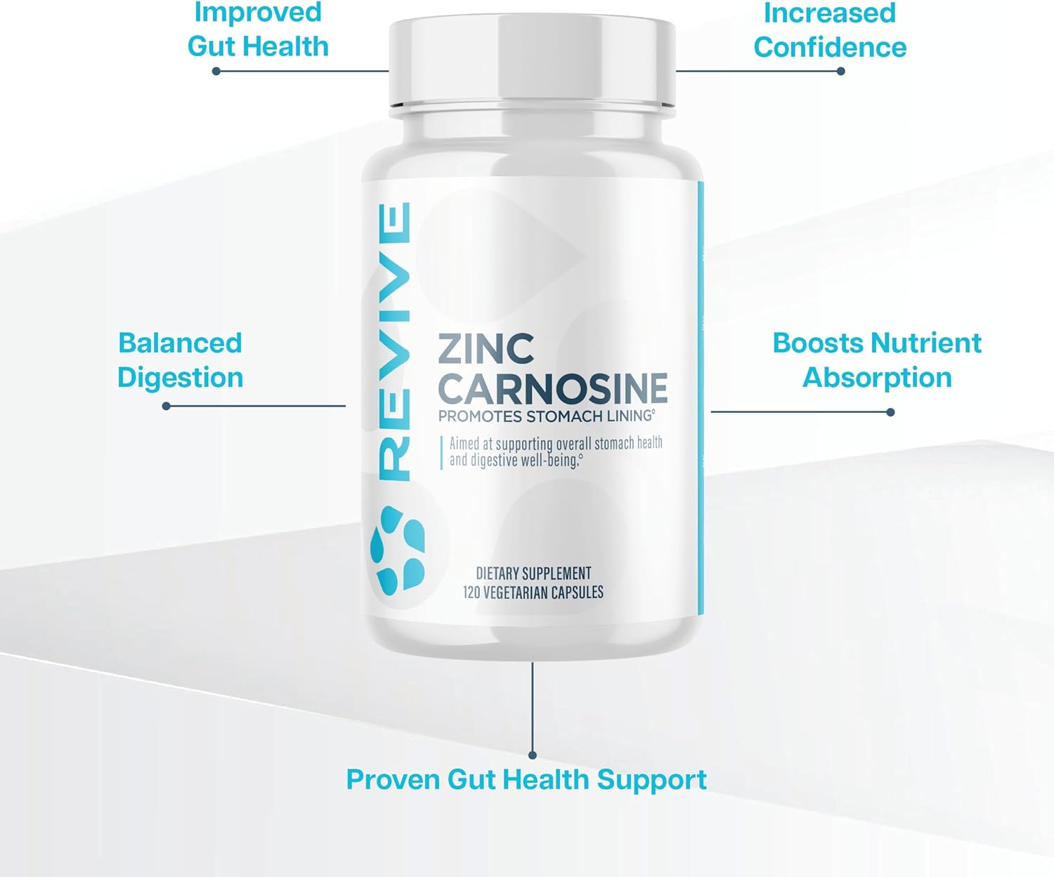 Revive MD Zinc Carnosine Capsules for GI & Stomach Support - 120 Vegetarian Capsules - Immune, Antioxidant, & Brain Function Support