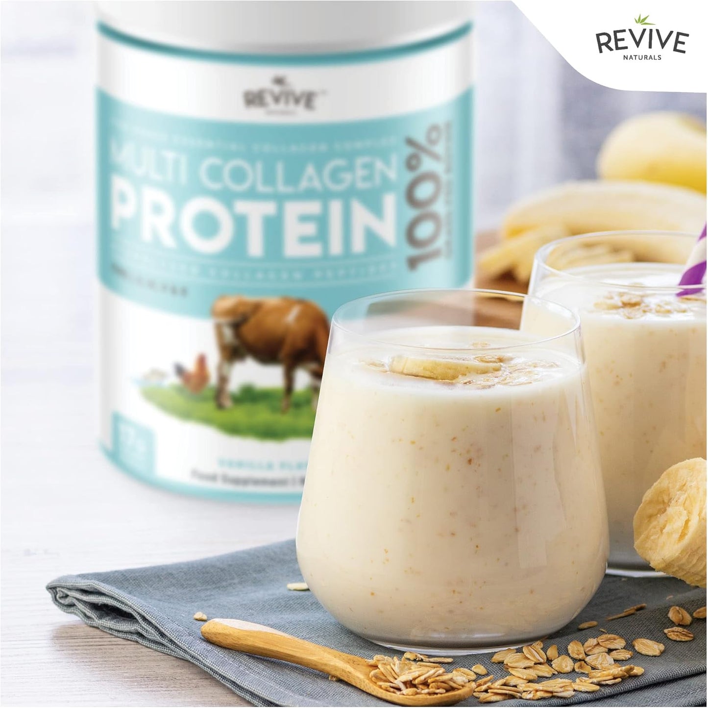 Revive Naturals Vanilla Multi Collagen Protein Powder - 400g - Unsweetened - 5 Types of Collagen Peptides - Grass Fed Bovine, Wild Caught Marine & Free-Range Chicken - Keto Friendly