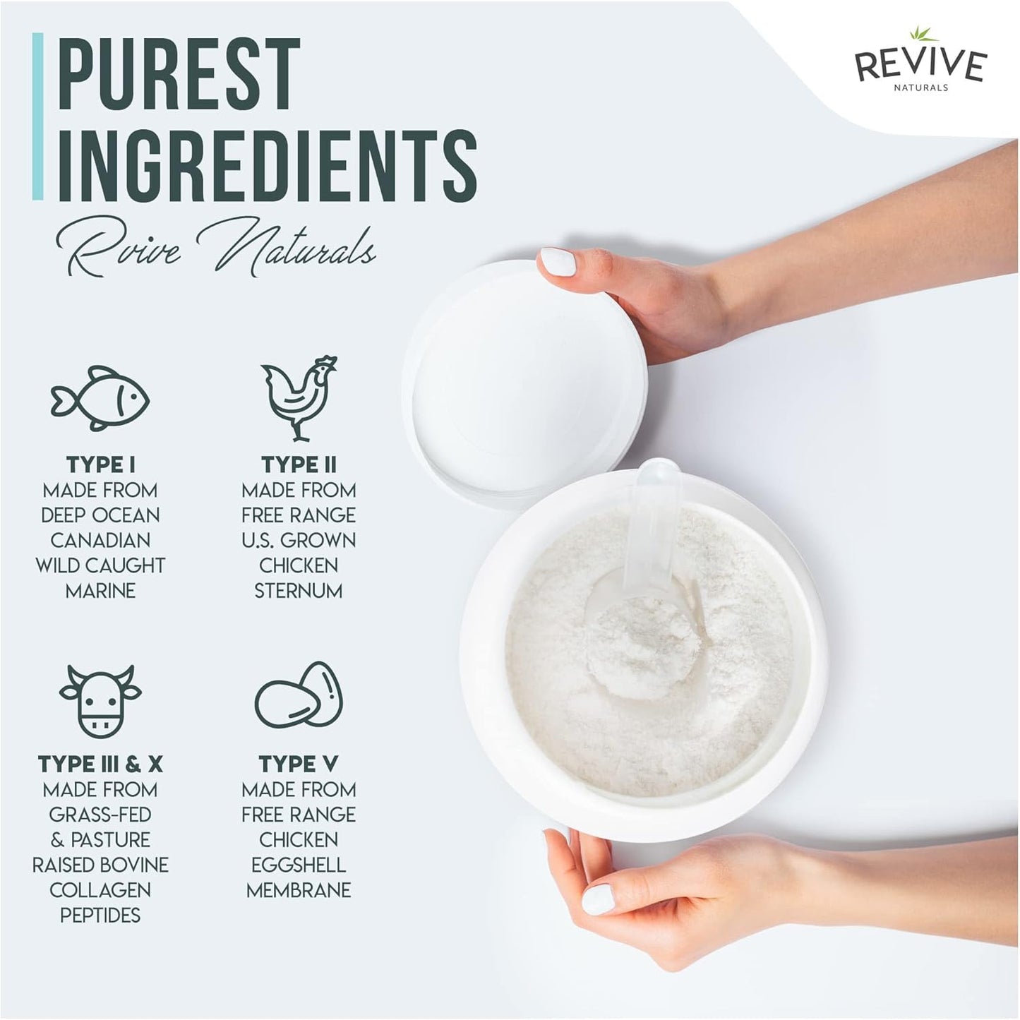 Revive Naturals Vanilla Multi Collagen Protein Powder - 400g - Unsweetened - 5 Types of Collagen Peptides - Grass Fed Bovine, Wild Caught Marine & Free-Range Chicken - Keto Friendly