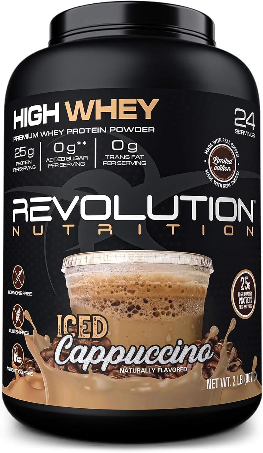 Revolution Nutrition High Whey Isolate Protein Powder - Gluten Free, Lean Muscle Mass Builder for Men & Women - 25g of Protein Per Scoop - 908g (Iced Cappuccino, 24 Servings)