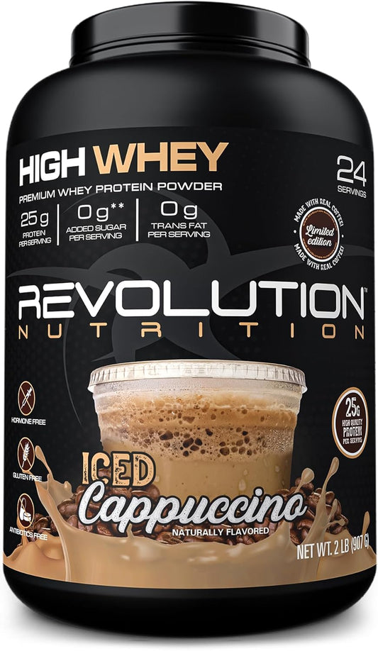 Revolution Nutrition High Whey Isolate Protein Powder - Gluten Free, Lean Muscle Mass Builder for Men & Women - 25g of Protein Per Scoop - 908g (Iced Cappuccino, 24 Servings)