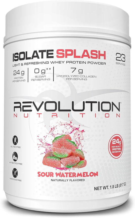 Revolution Nutrition Isolate Splash Clear Whey Protein Powder - Sour Watermelon Flavor, 24g Protein Per Serving, Zero Sugar, 817g