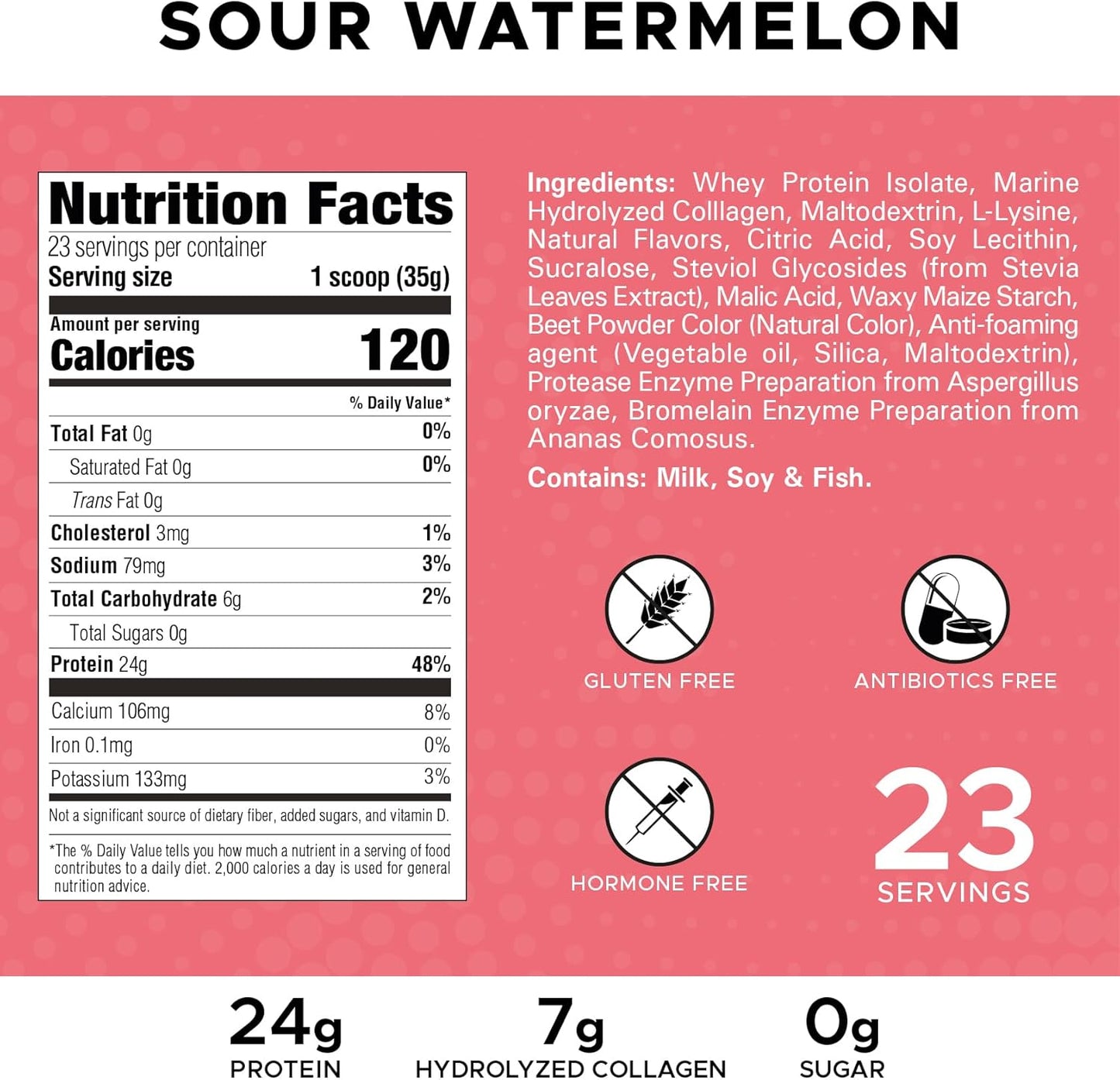 Revolution Nutrition Isolate Splash Clear Whey Protein Powder - Sour Watermelon Flavor, 24g Protein Per Serving, Zero Sugar, 817g