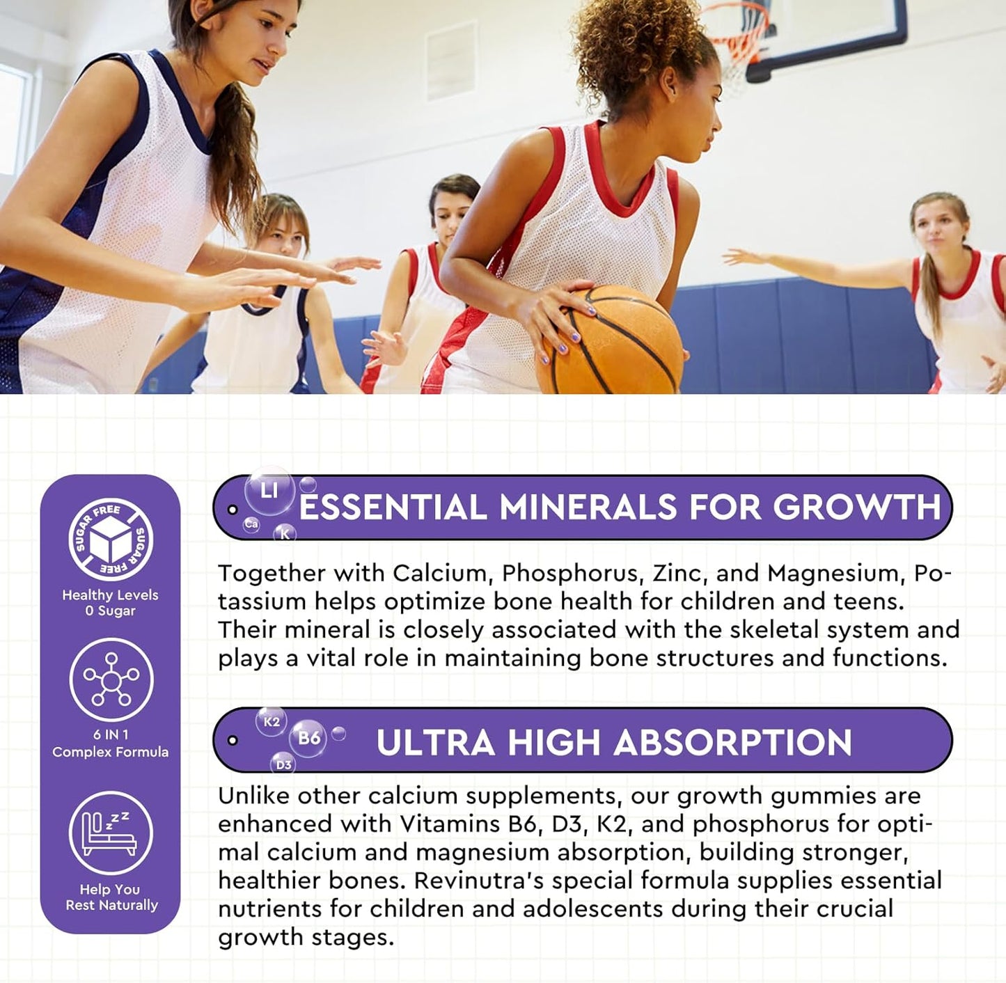 Revolutionary Calcium Potassium Magnesium Gummies with Collagen for Kids & Adults - Sleep & Bone Support, Raspberry Flavor, 60 Gummies