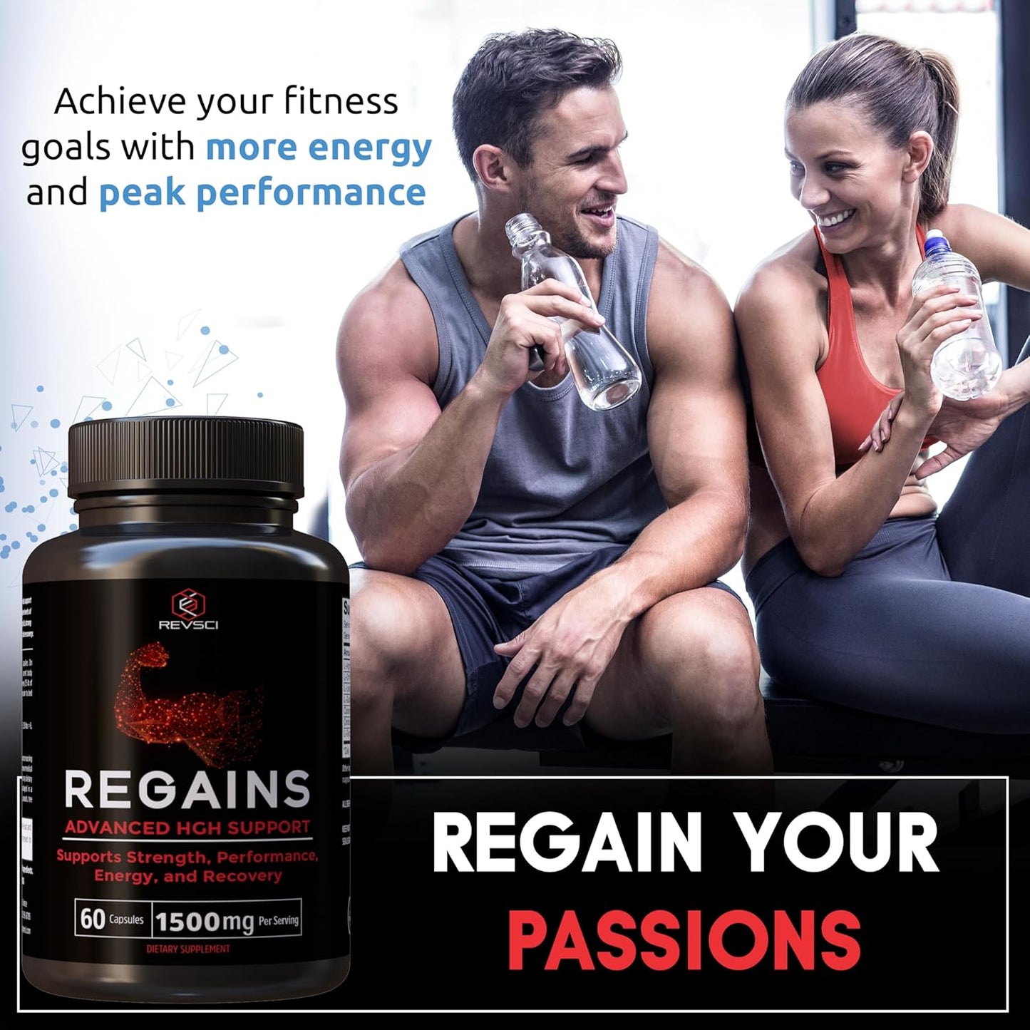 REVSCI Regains Starter Pack: HGH Supplements for Men & Women, Anabolic Muscle Builder, Post-Workout Recovery, 30 Protein Pills