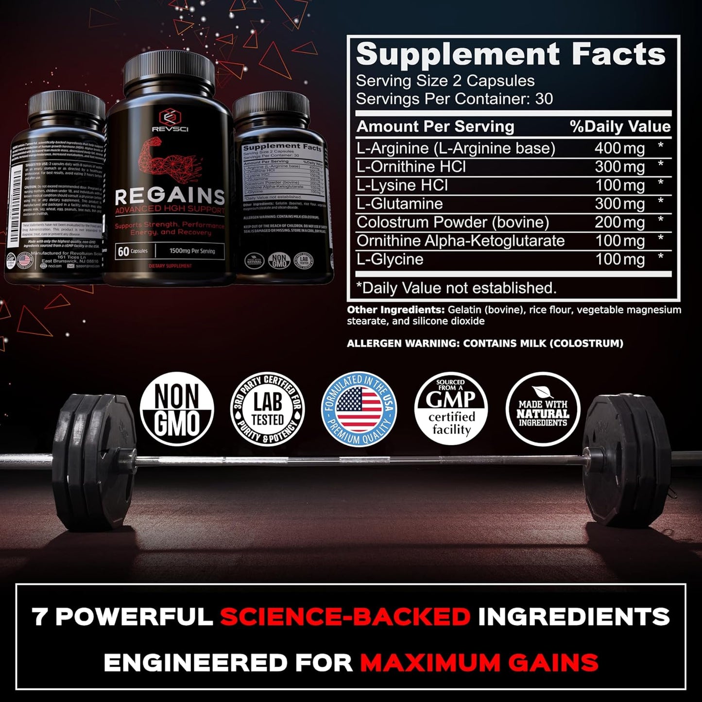 REVSCI Regains Starter Pack: HGH Supplements for Men & Women, Anabolic Muscle Builder, Post-Workout Recovery, 30 Protein Pills