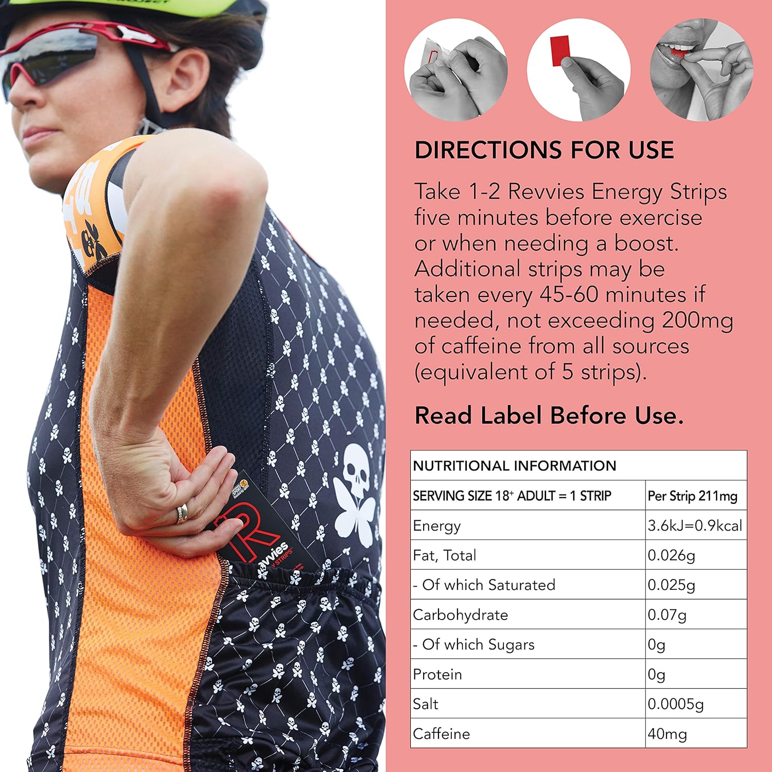 Revvies Energy Strips - 30 Strips for Instant Boost, 40mg Caffeine, Vegan, Sugar-Free - Ideal for Pro Athletes - Pack of 6 x 5PK