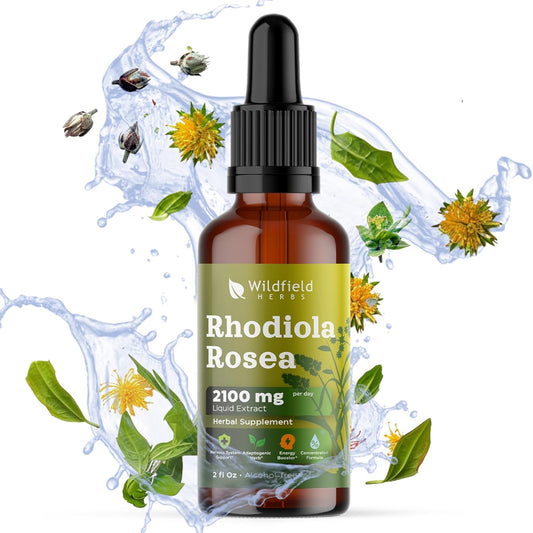 Rhodiola Rosea Root Tincture Extract Drops 2100mg - Herbal Supplement, Alcohol-Free, 1 Month Supply - 2 Oz