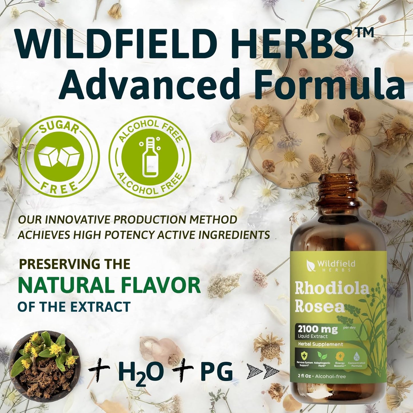 Rhodiola Rosea Root Tincture Extract Drops 2100mg - Herbal Supplement, Alcohol-Free, 1 Month Supply - 2 Oz
