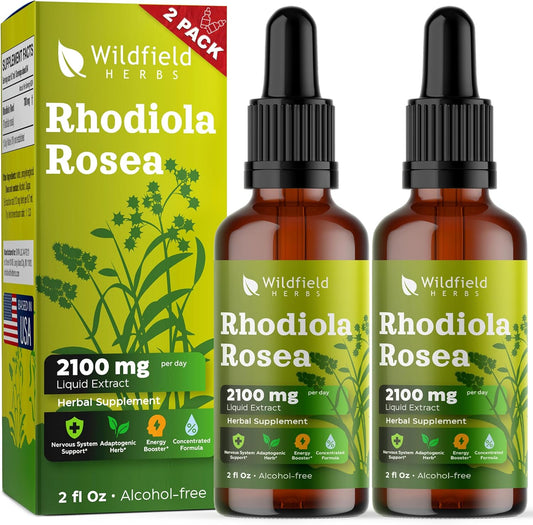 Rhodiola Rosea Supplement Drops 2100mg - 2oz, 2 Month Supply - Alcohol-Free Tincture - Wildfield Herbs