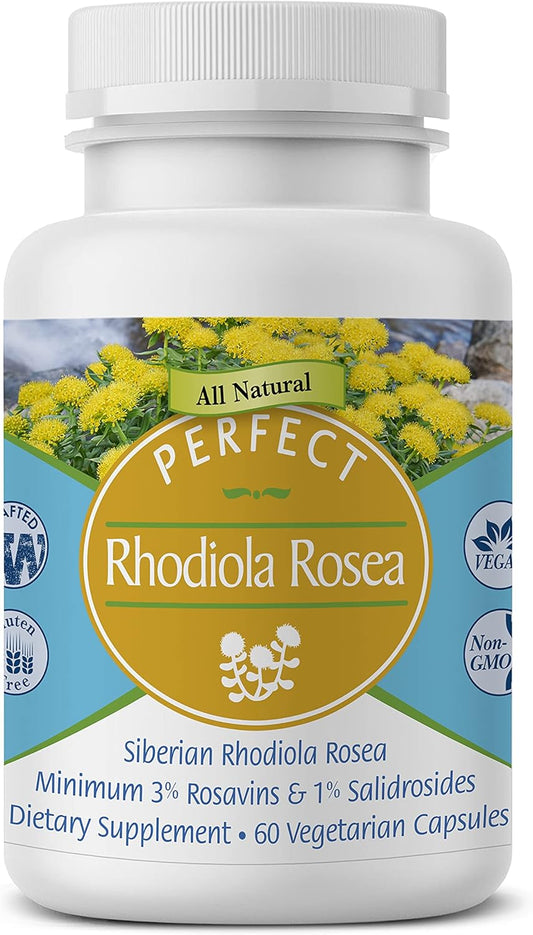 Rhodiola Rosea Supplement for Energy, Focus, and Stress Relief - 3% Rosavins to 1% Salidroside Ratio - Natural Adaptogen - 60 Capsules