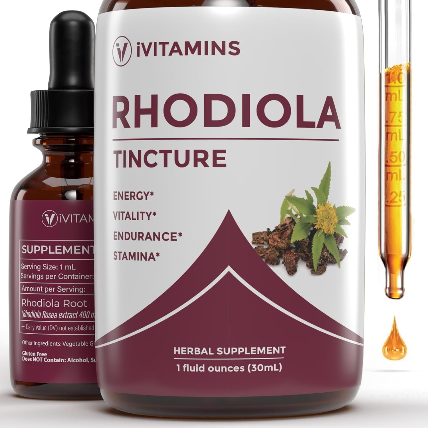 Rhodiola Rosea Tincture for Energy, Stamina & Cognitive Support - 1 fl oz | Rhodiola Extract Supplement