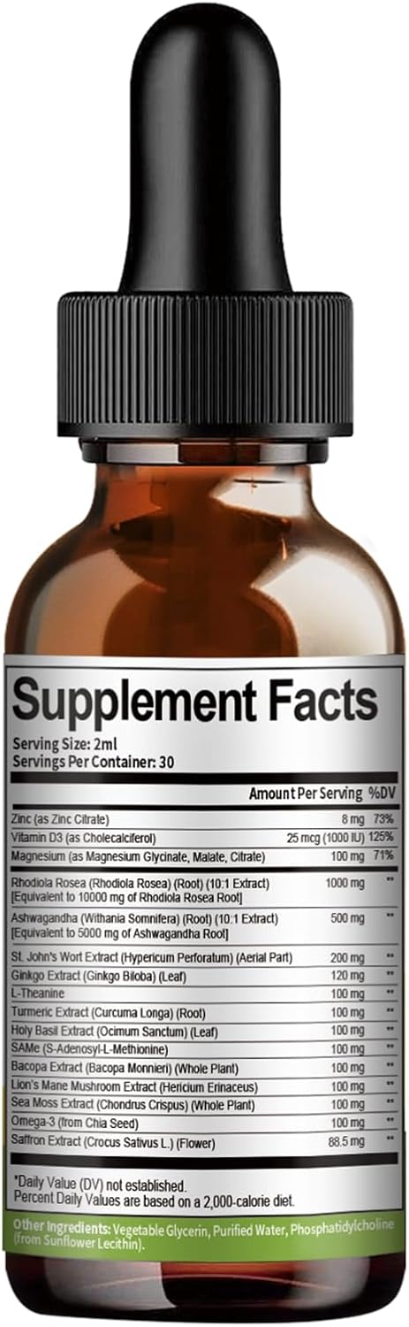 Rhodiola Rosea Tincture with L-Theanine and Saffron - 60ml Bottle