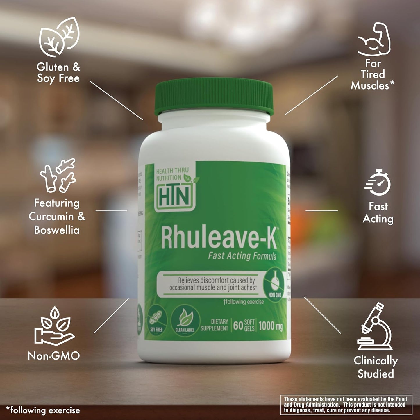 Rhuleave-K Acute Formula for Joint and Muscle Relief | 1,000mg Curcumin, Boswellia, Black Sesame Seed Oil | Fast Acting | Clinically Studied | Non-GMO | 60 Pack
