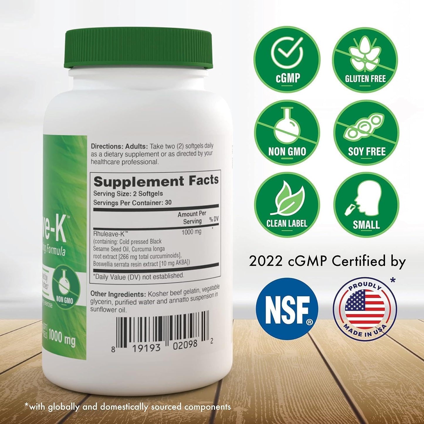 Rhuleave-K Acute Formula for Joint and Muscle Relief | 1,000mg Curcumin, Boswellia, Black Sesame Seed Oil | Fast Acting | Clinically Studied | Non-GMO | 60 Pack