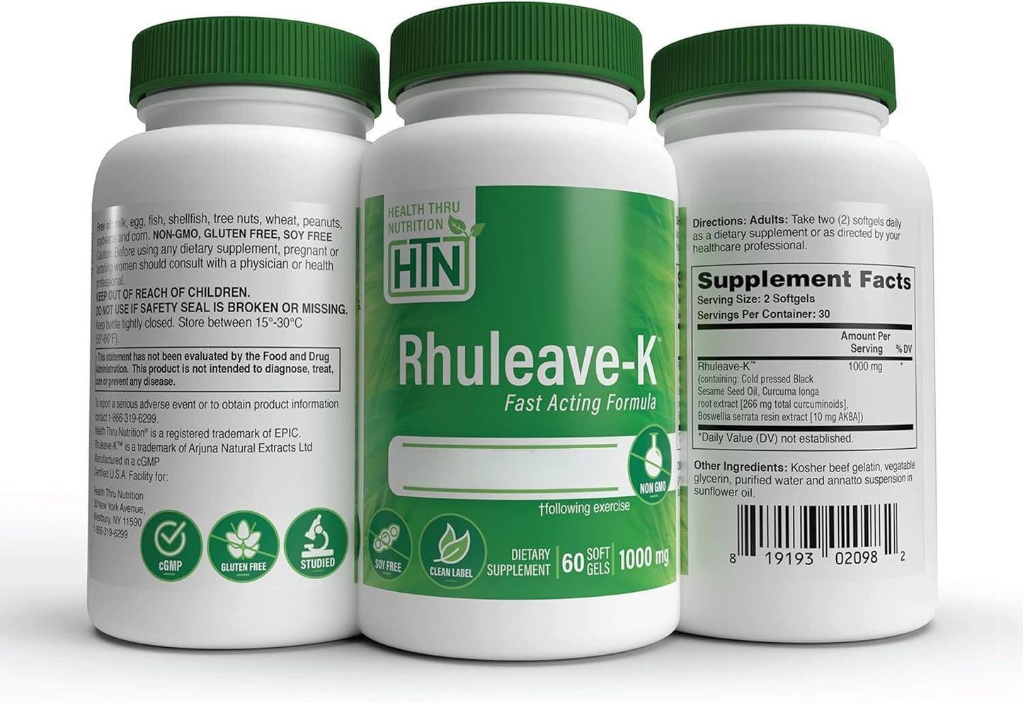 Rhuleave-K Acute Formula for Joint and Muscle Relief | 1,000mg Curcumin, Boswellia, Black Sesame Seed Oil | Fast Acting | Clinically Studied | Non-GMO | 60 Pack
