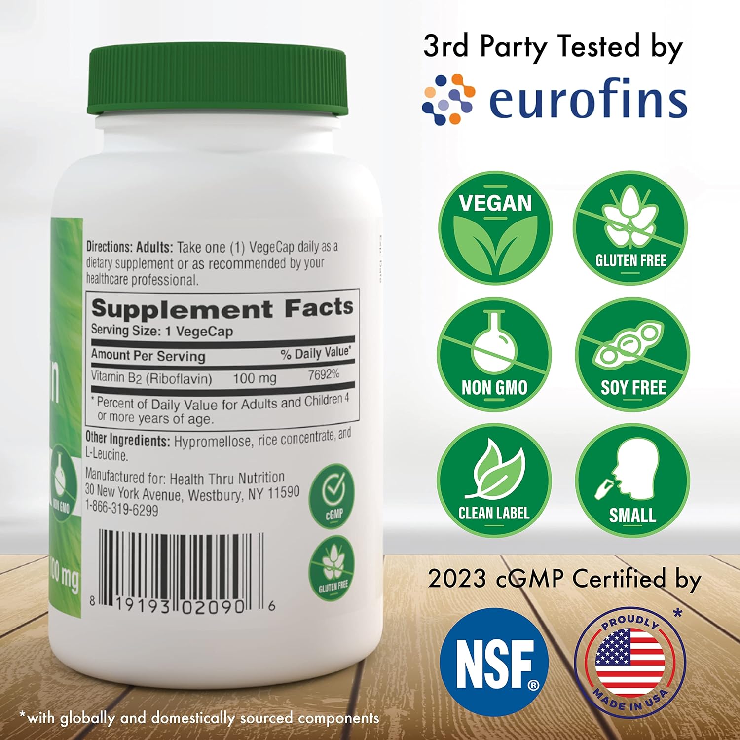 Riboflavin 100mg Vitamin B2 100 Vegecaps for Healthy Energy & Metabolism - Non-GMO & Hypoallergenic