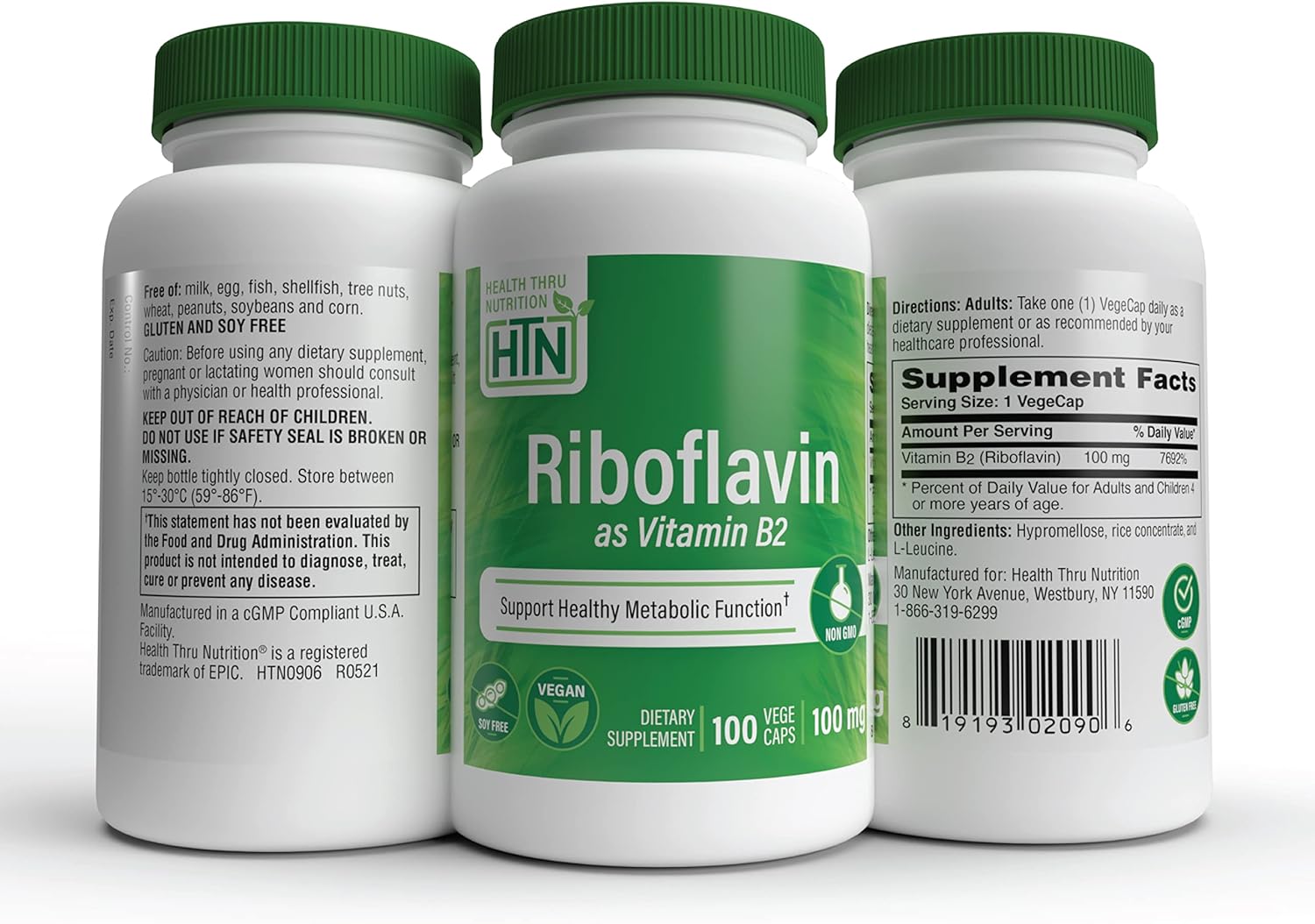 Riboflavin 100mg Vitamin B2 100 Vegecaps for Healthy Energy & Metabolism - Non-GMO & Hypoallergenic