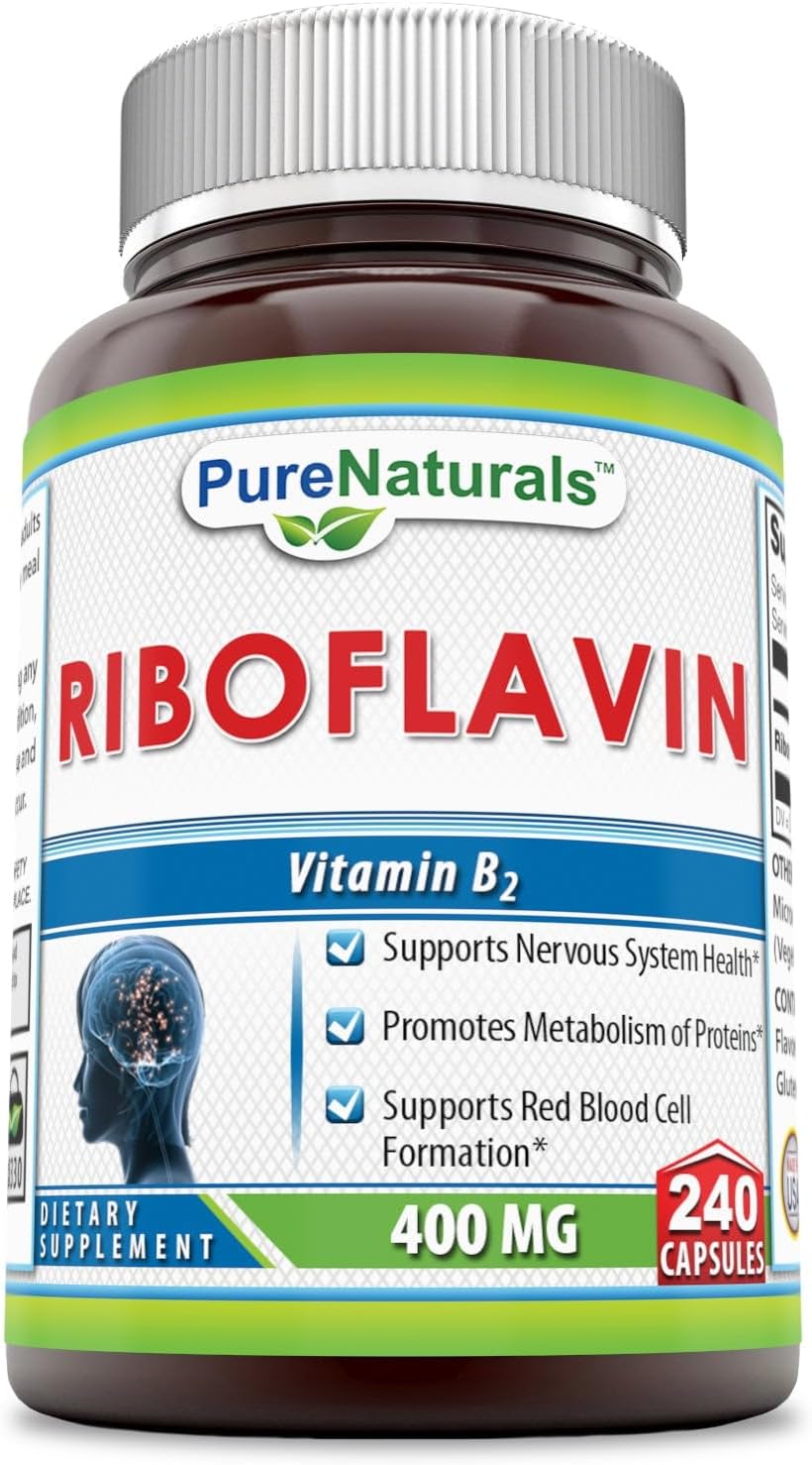 Riboflavin 400 Mg Capsules - Supports Nervous System Health, Protein Metabolism, Red Blood Cell Formation - 240 Count