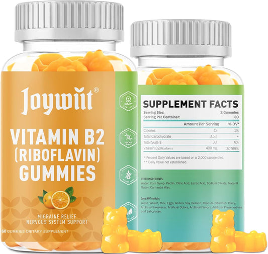 Riboflavin 400mg Gummies for Kids and Adults | Vitamin B2 Chewable Supplement for Energy & Nervous System Support | Migraine Relief - 120 Count Vegan Formula