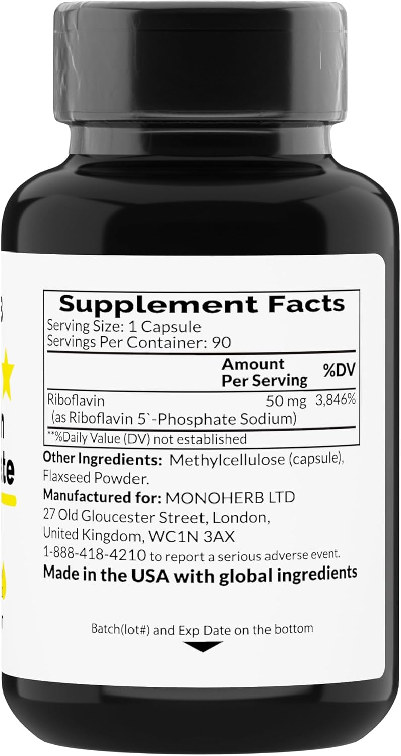 Riboflavin 5'-Phosphate 50 mg - 90 Vegetarian Capsules - Bioactive Vitamin B2 Supplement