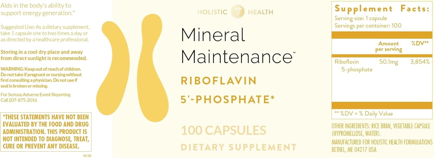 Riboflavin 5'-Phosphate Supplement for Holistic Health - Vitamin B2 Capsules for Energy, Cognition, and Neurological Function - 100 Capsules