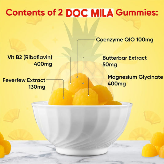 Riboflavin Gummies with CoQ10 and Vitamin C - Migraine Relief Supplement for Adults and Kids - Pineapple Flavor - 400mg