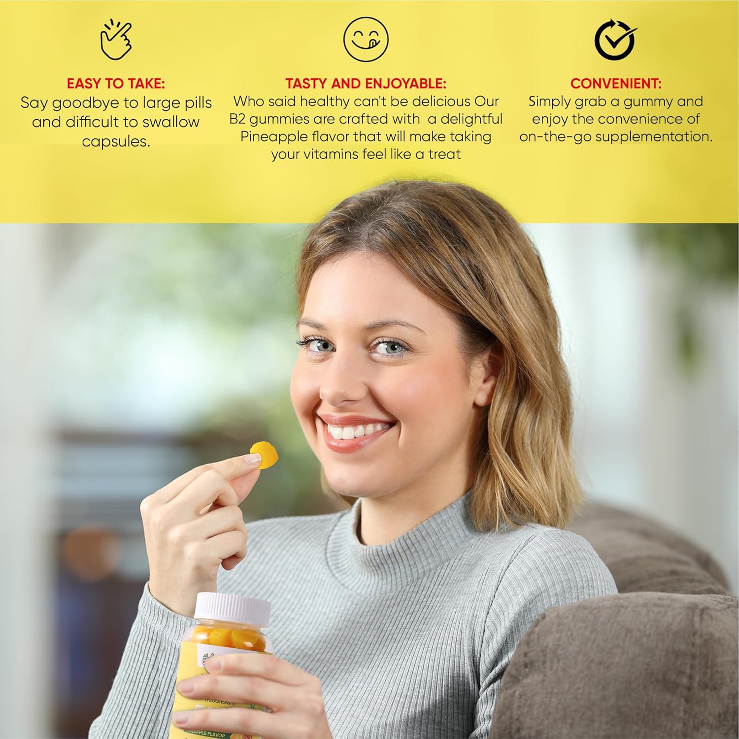 Riboflavin Gummies with CoQ10 and Vitamin C - Migraine Relief Supplement for Adults and Kids - Pineapple Flavor - 400mg