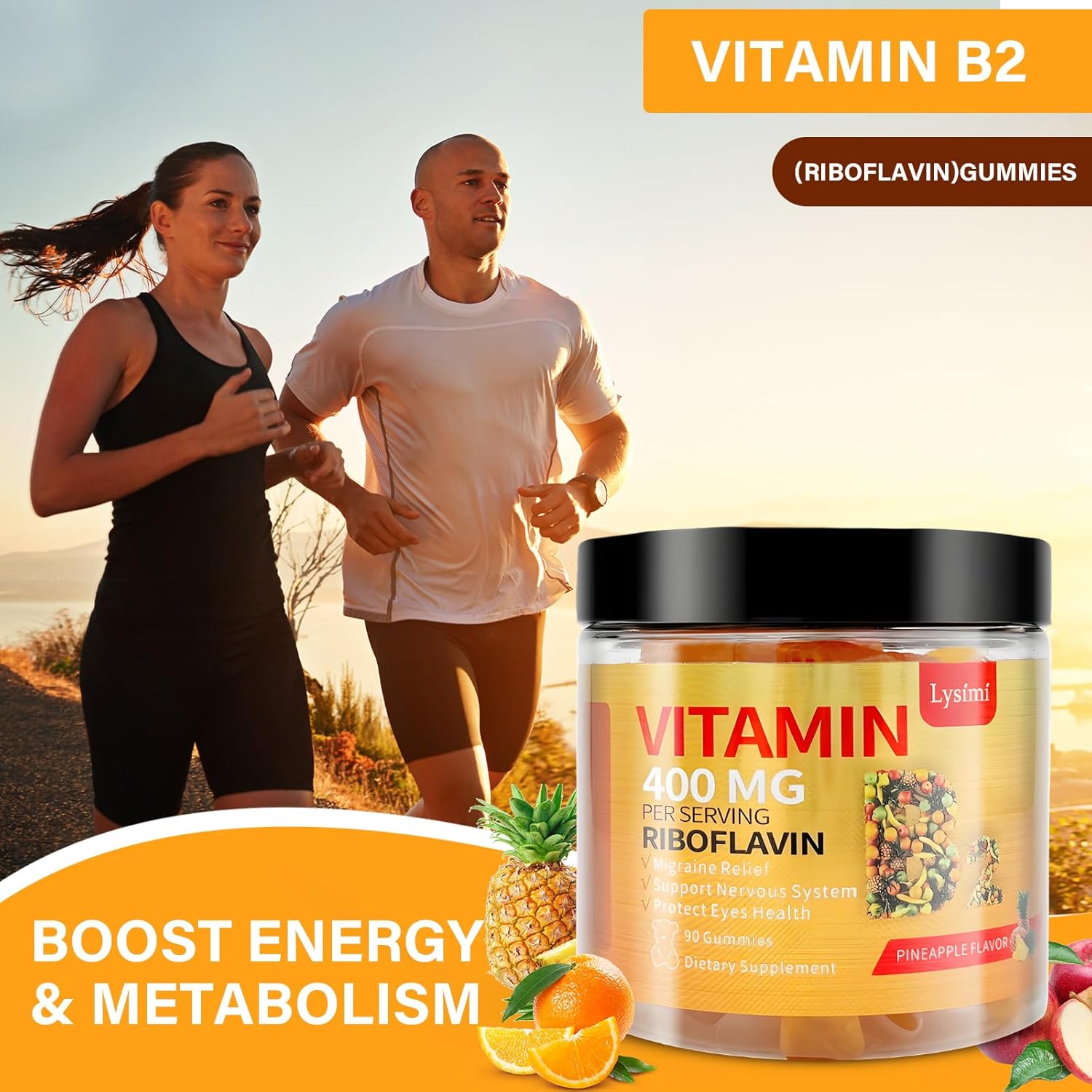 Riboflavin Gummies with Magnesium & Coq10 for Migraine Relief - 90 Chewable Gummies