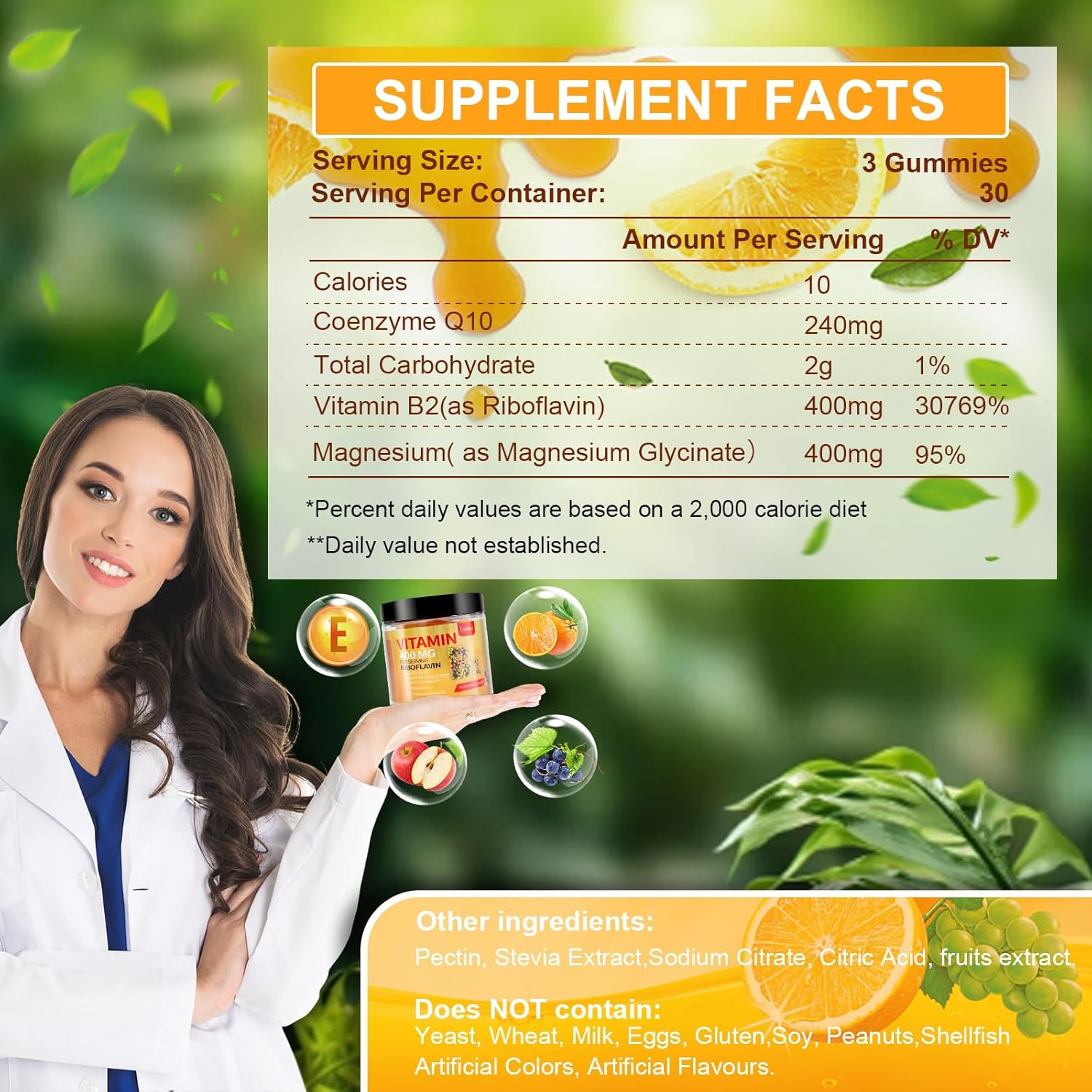 Riboflavin Gummies with Magnesium & Coq10 for Migraine Relief - 90 Chewable Gummies