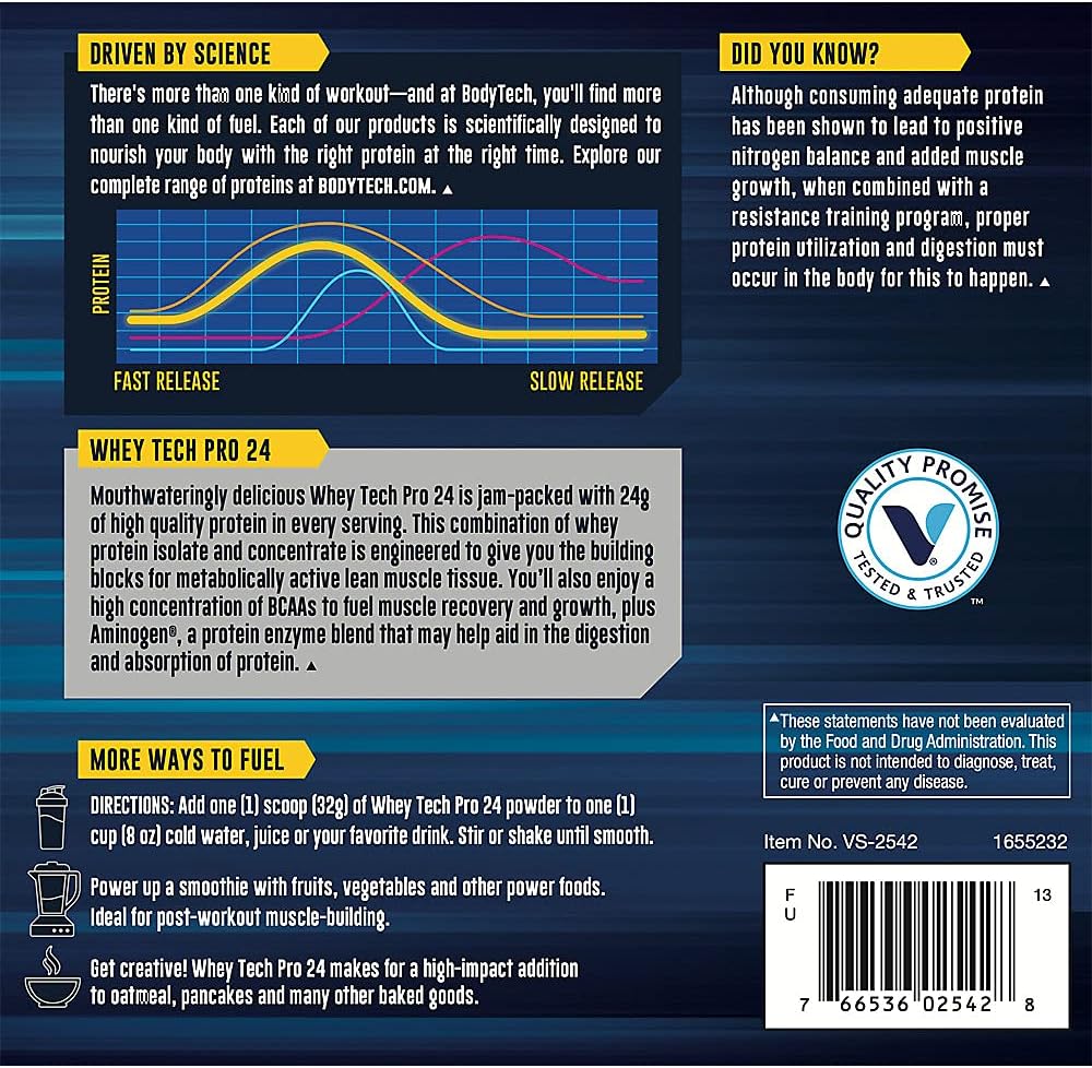 Rich Chocolate BodyTech Whey Tech Pro24 Powder - 2 lbs/ 28 Servings