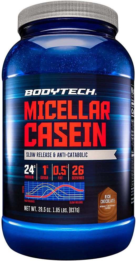 Rich Chocolate Micellar Casein Protein Powder - 24g Protein per Serving - Slow Release for Overnight Muscle Recovery - BodyTech - 2lb