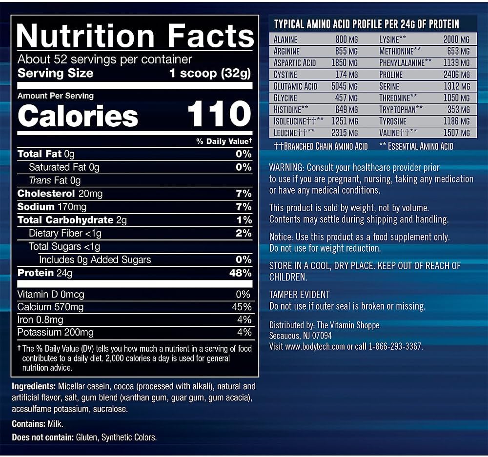 Rich Chocolate Micellar Casein Protein Powder for Overnight Muscle Recovery - 24g Protein per Serving - 4lb