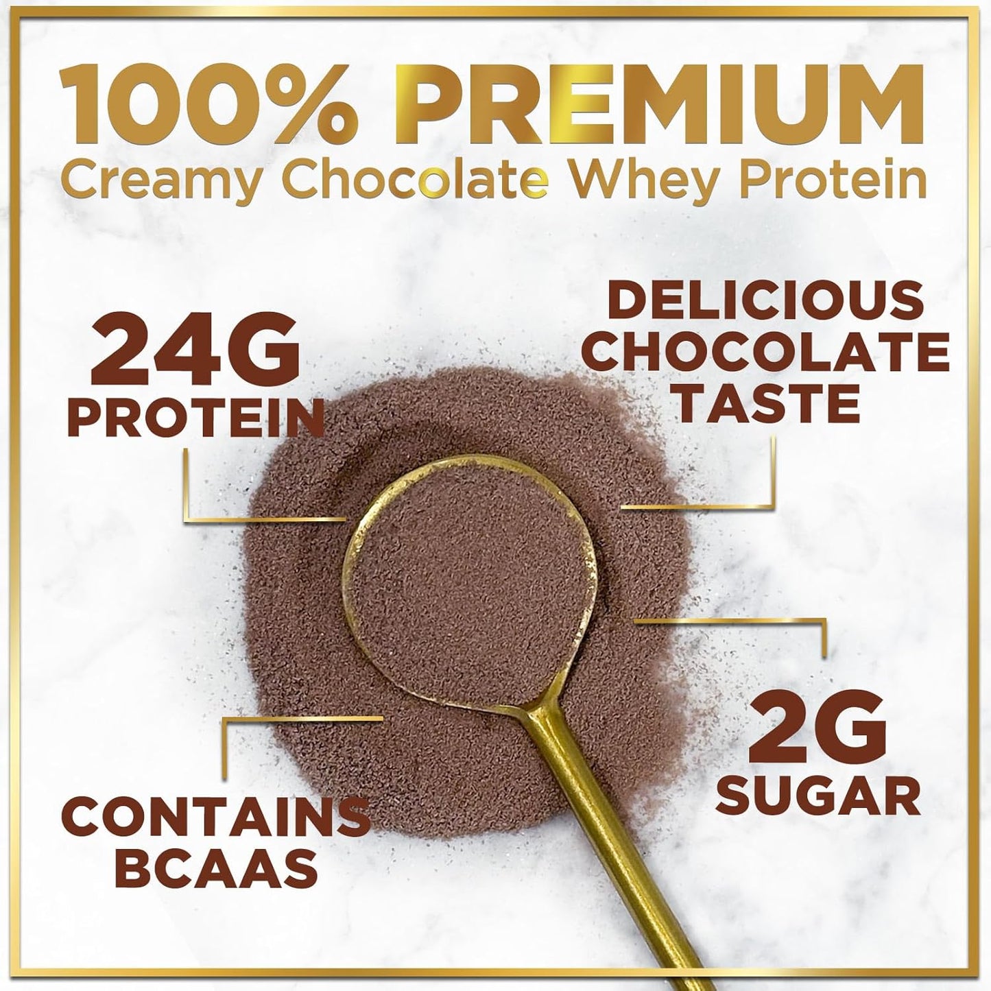 Rich Double Chocolate Whey Isolate Protein Powder - 24g Protein & BCAAs for Muscle Growth & Recovery - Gluten Free, Fast Absorbing - 24 Servings