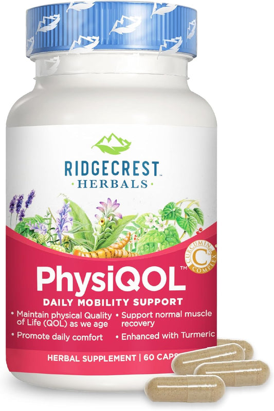 Ridgecrest Herbals PhysiQOL Herbal Supplement Capsules with Boswellia & Turmeric - 60 Vegan Capsules, 30 Servings