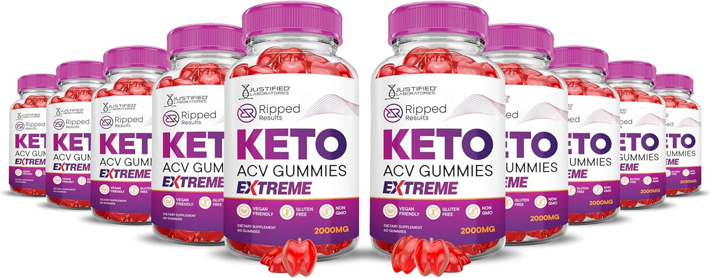 Ripped Results Keto ACV Gummies - 10 Pack of Extreme 2000MG Apple Cider Vinegar with Pomegranate Beet Juice and B12 - Vegan and Non GMO - 600 Gummies
