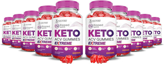 Ripped Results Keto ACV Gummies - 10 Pack of Extreme 2000MG Apple Cider Vinegar with Pomegranate Beet Juice and B12 - Vegan and Non GMO - 600 Gummies