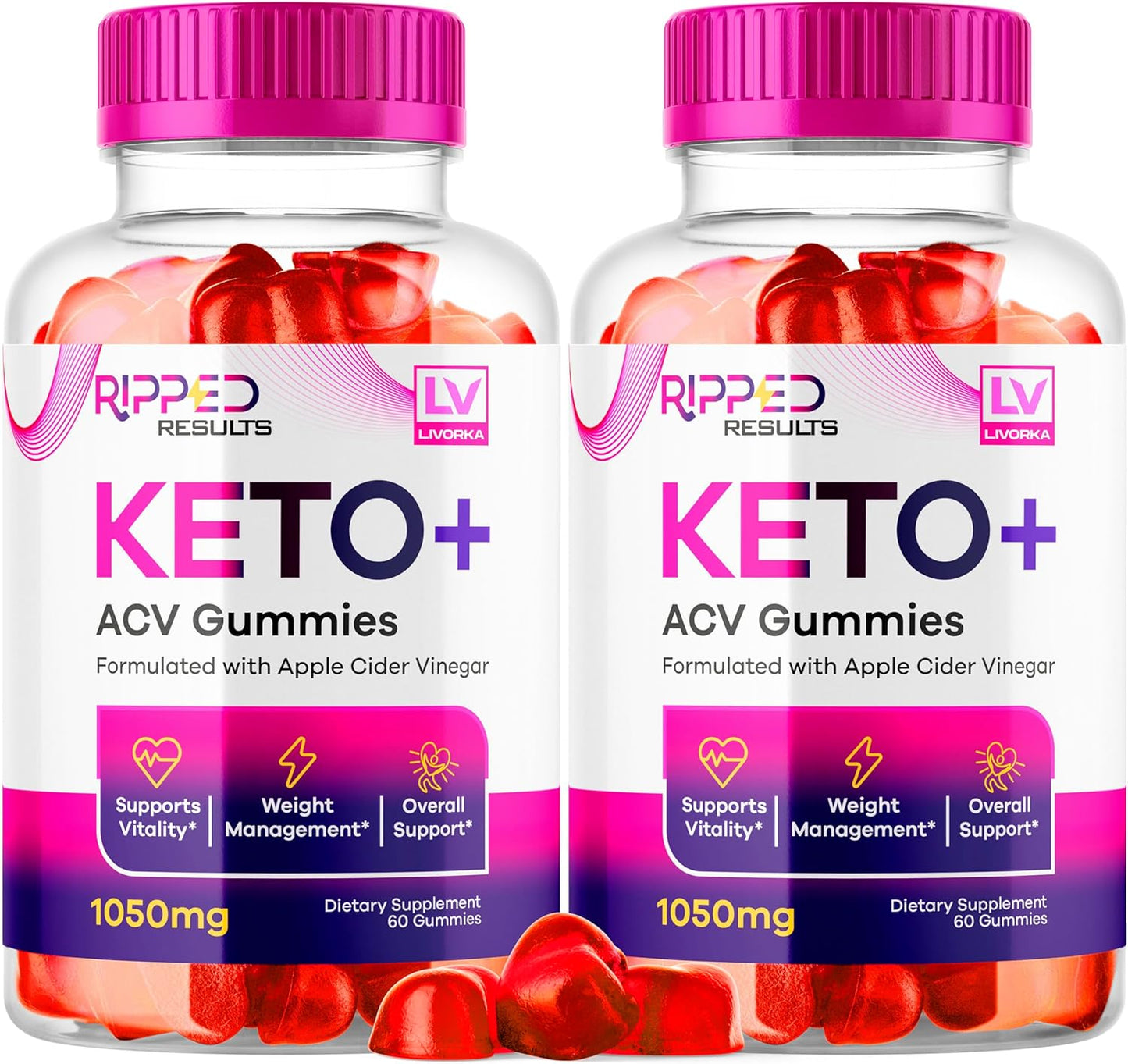 Ripped Results Keto Gummies 2 Pack - 120 Gummies, 1050 MG, ACV Infused - 2 Months Supply