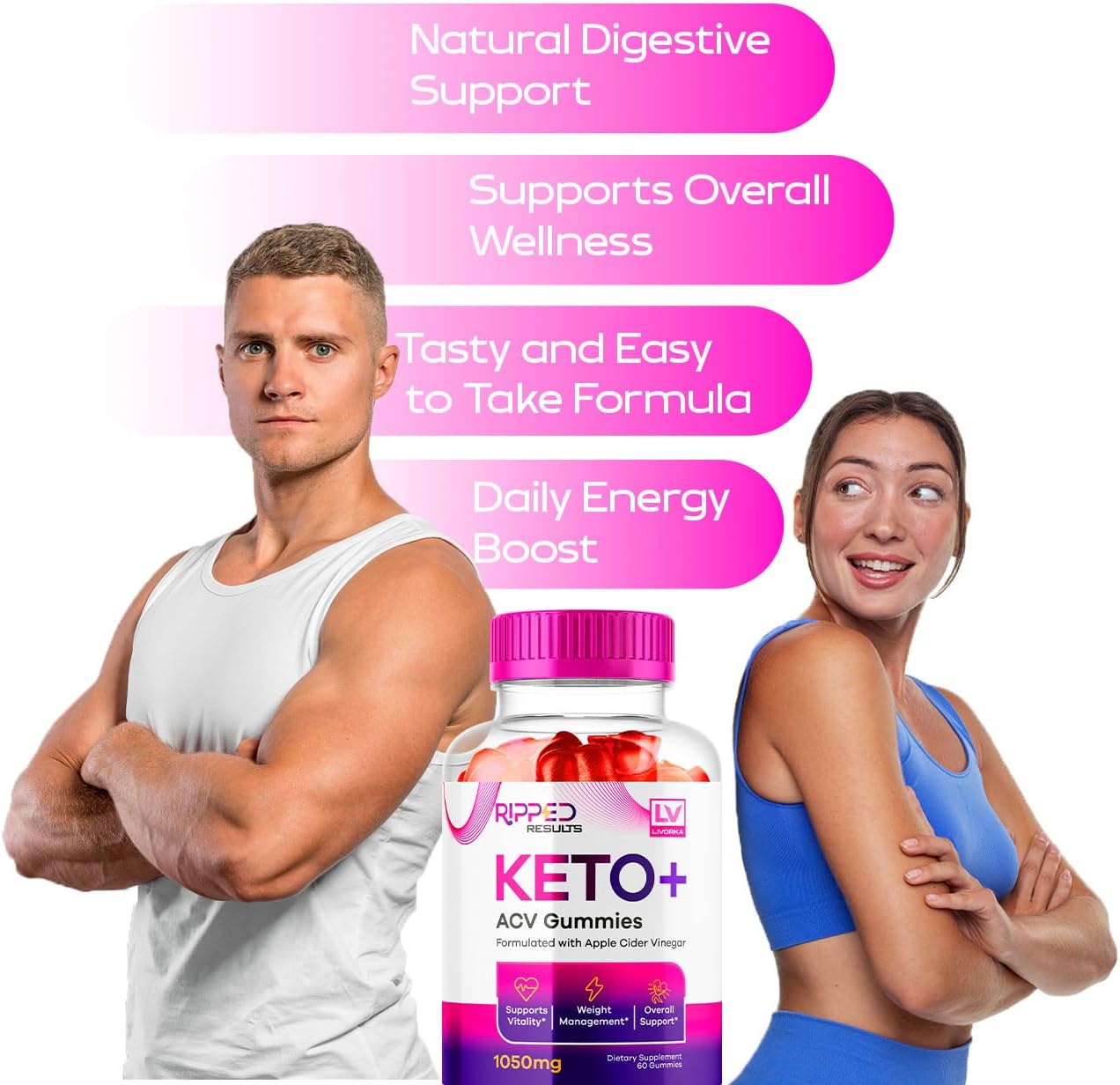 Ripped Results Keto Gummies 2 Pack - 120 Gummies, 1050 MG, ACV Infused - 2 Months Supply