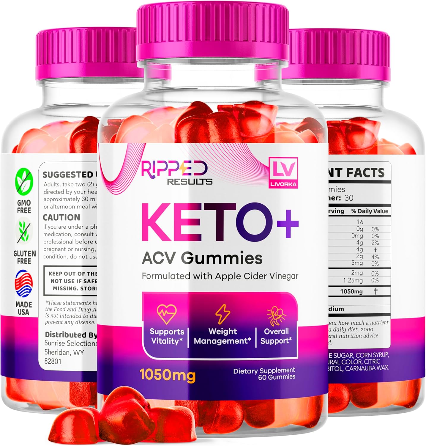 Ripped Results Keto Gummies 2 Pack - 120 Gummies, 1050 MG, ACV Infused - 2 Months Supply
