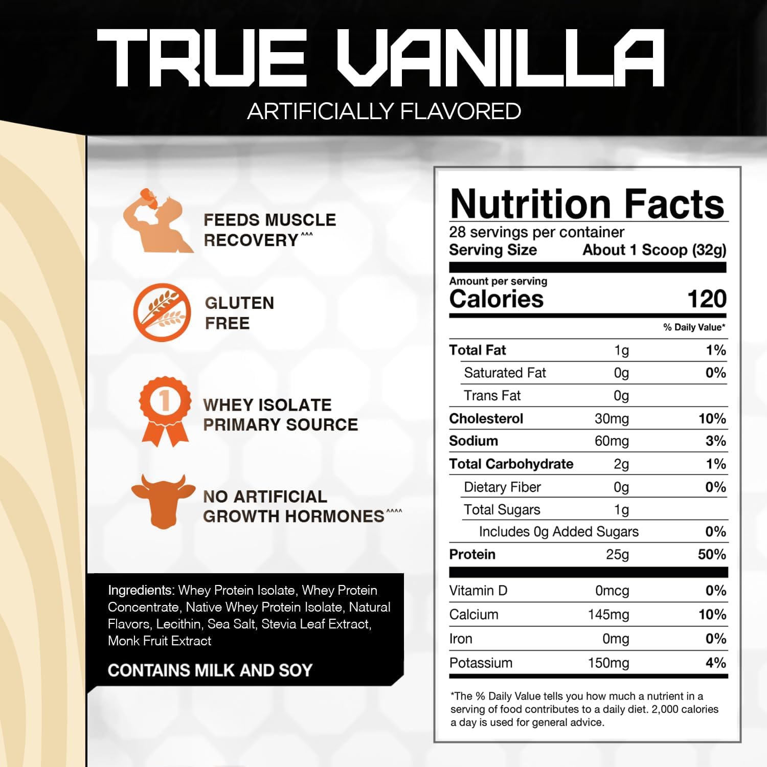 RIVAL NUTRITION True Vanilla Rival Whey Protein Powder - 2lb, Naturally Flavored