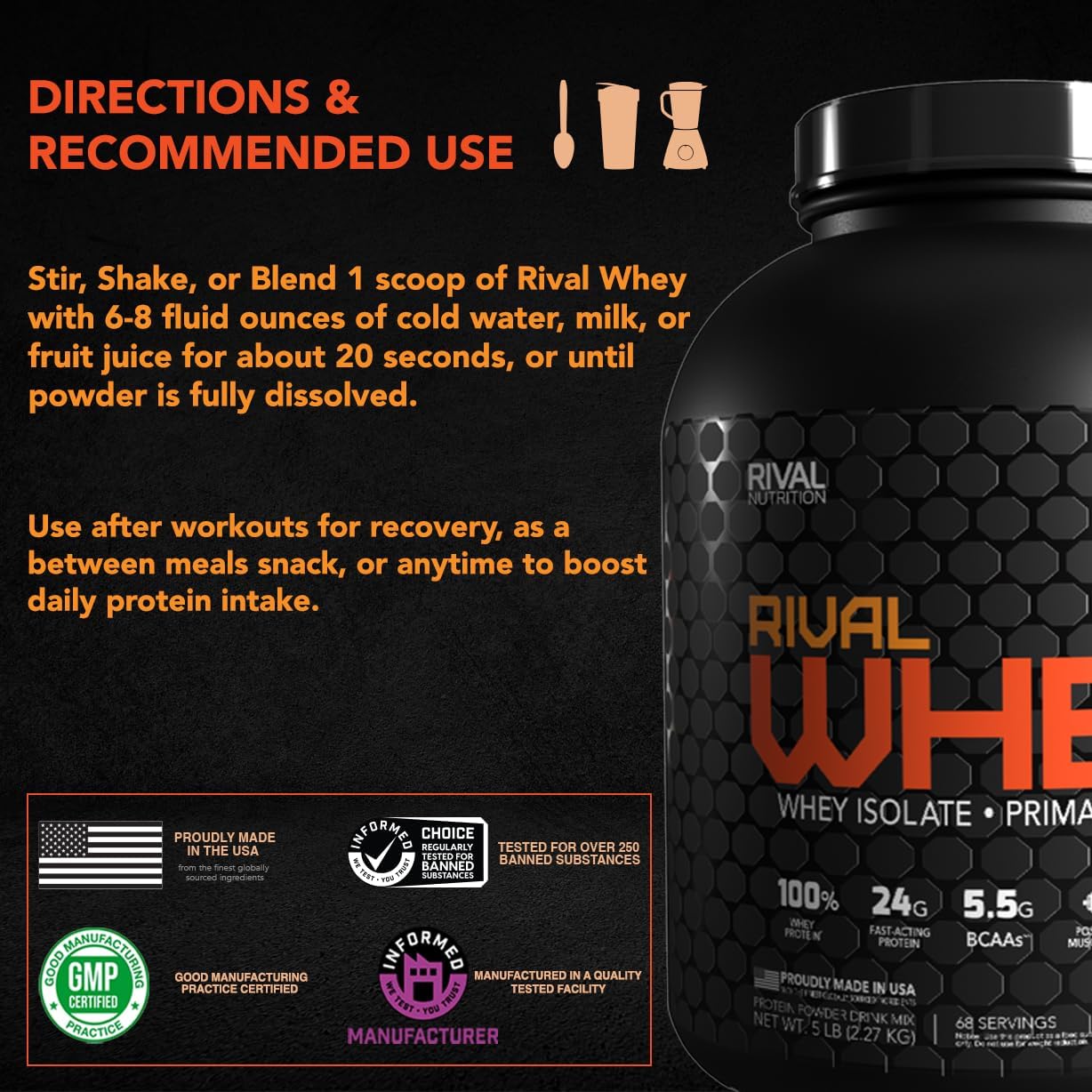 Rival Nutrition Whey Protein Powder - Cookies & Cream Flavor, 5lbs - Muscle Building Supplement