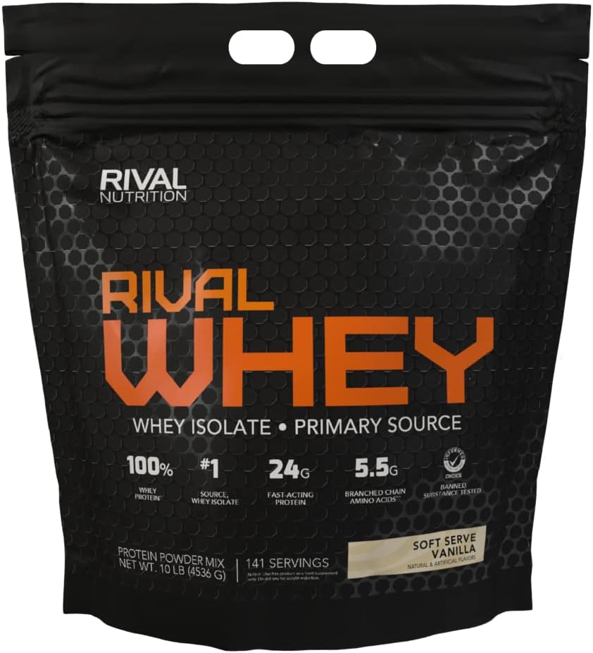 RIVAL NUTRITION Whey Protein Powder - Soft Serve Vanilla Flavor, 10lbs Size