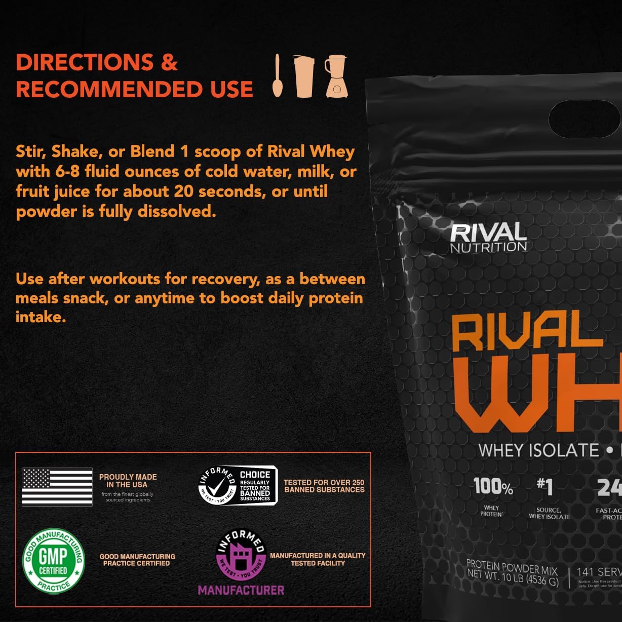RIVAL NUTRITION Whey Protein Powder - Soft Serve Vanilla Flavor, 10lbs Size