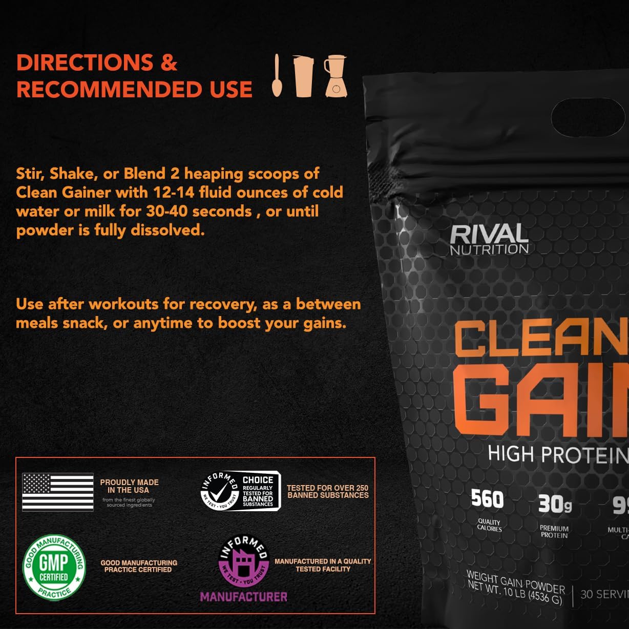 RIVALUS Clean Gainer Cookies & Creme 10lb - High-Quality Nutrition Supplement
