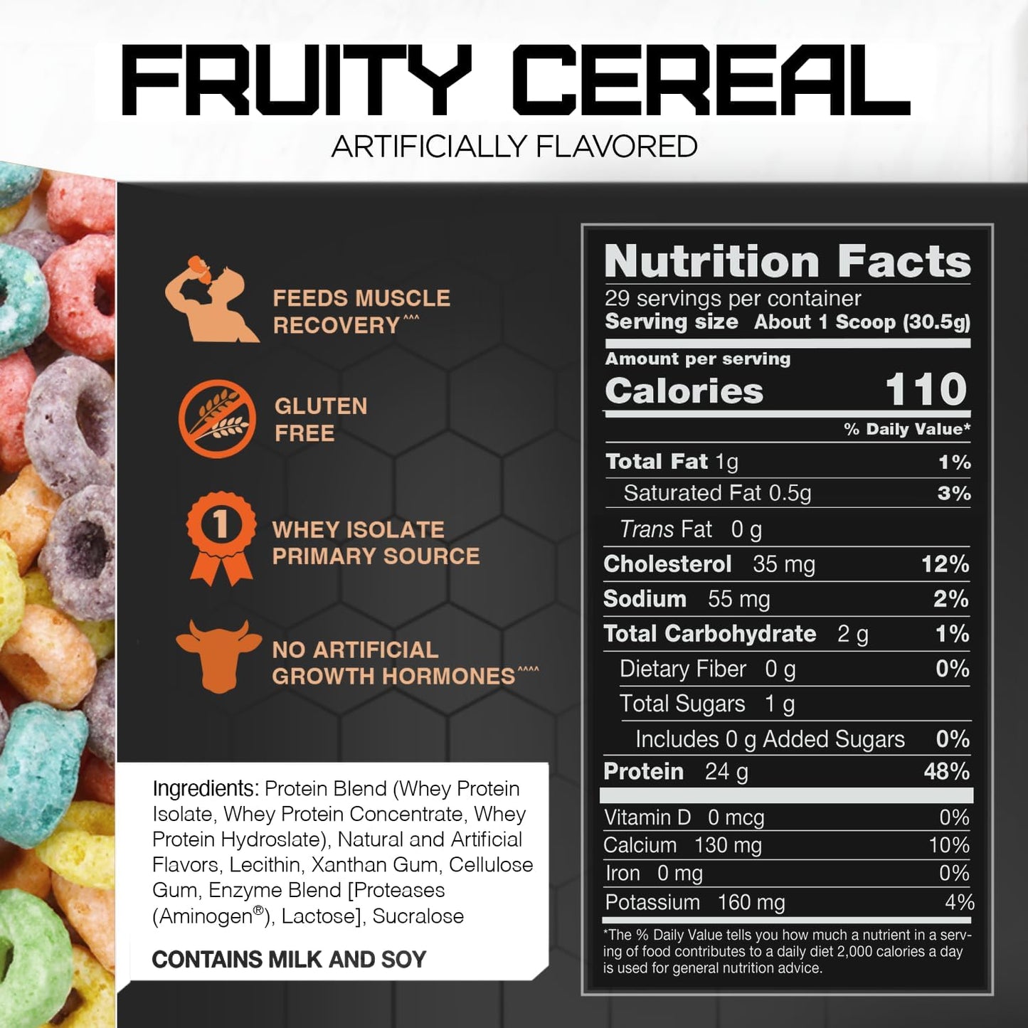 Rivalus Rivalwhey Fruity Cereal 2lb - 100% Whey Protein Isolate, BCAA, Clean USA-Made Nutrition