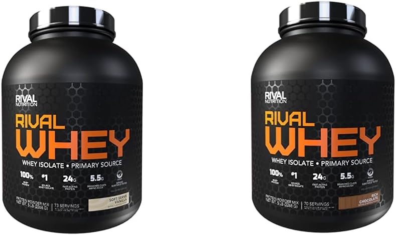 Rivalus Whey Protein Bundle - Vanilla and Rich Chocolate 5lbs Each for Optimal Nutrition