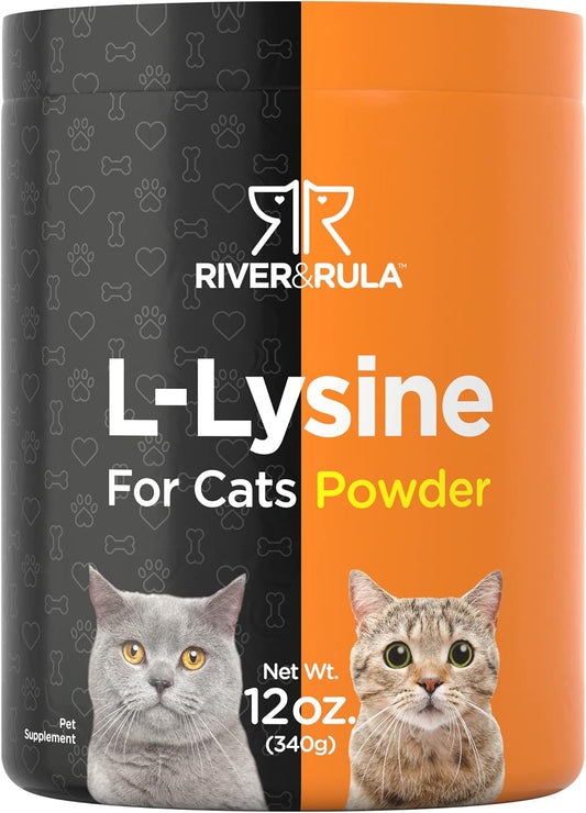 River & RULA 500mg L-Lysine Powder for Cats | 12oz Cat Health Supplement | Non-GMO Vegetarian Formula
